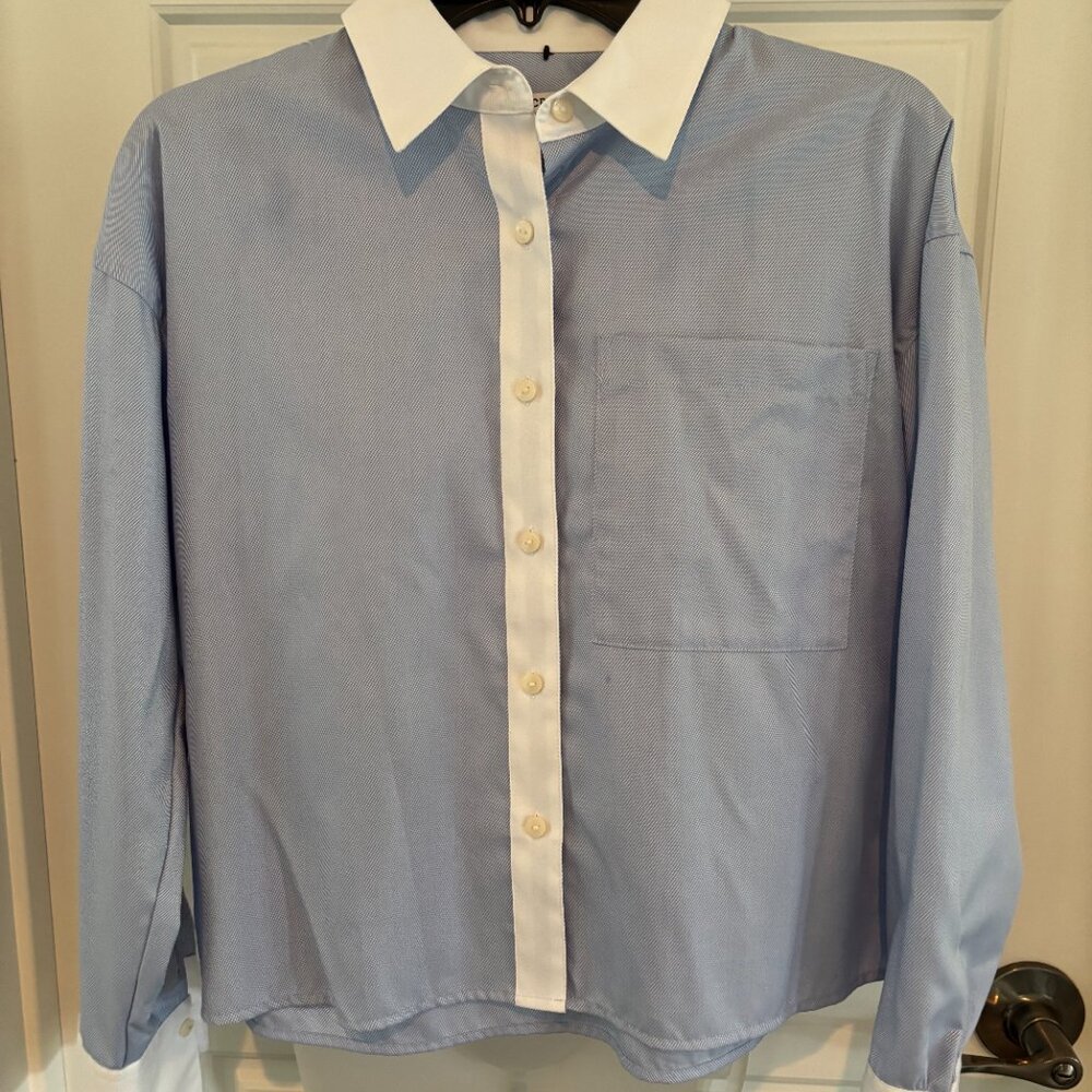 Foxcroft Marina Cavalry Twill Long Sleeve Button Up Top Size Small NEW